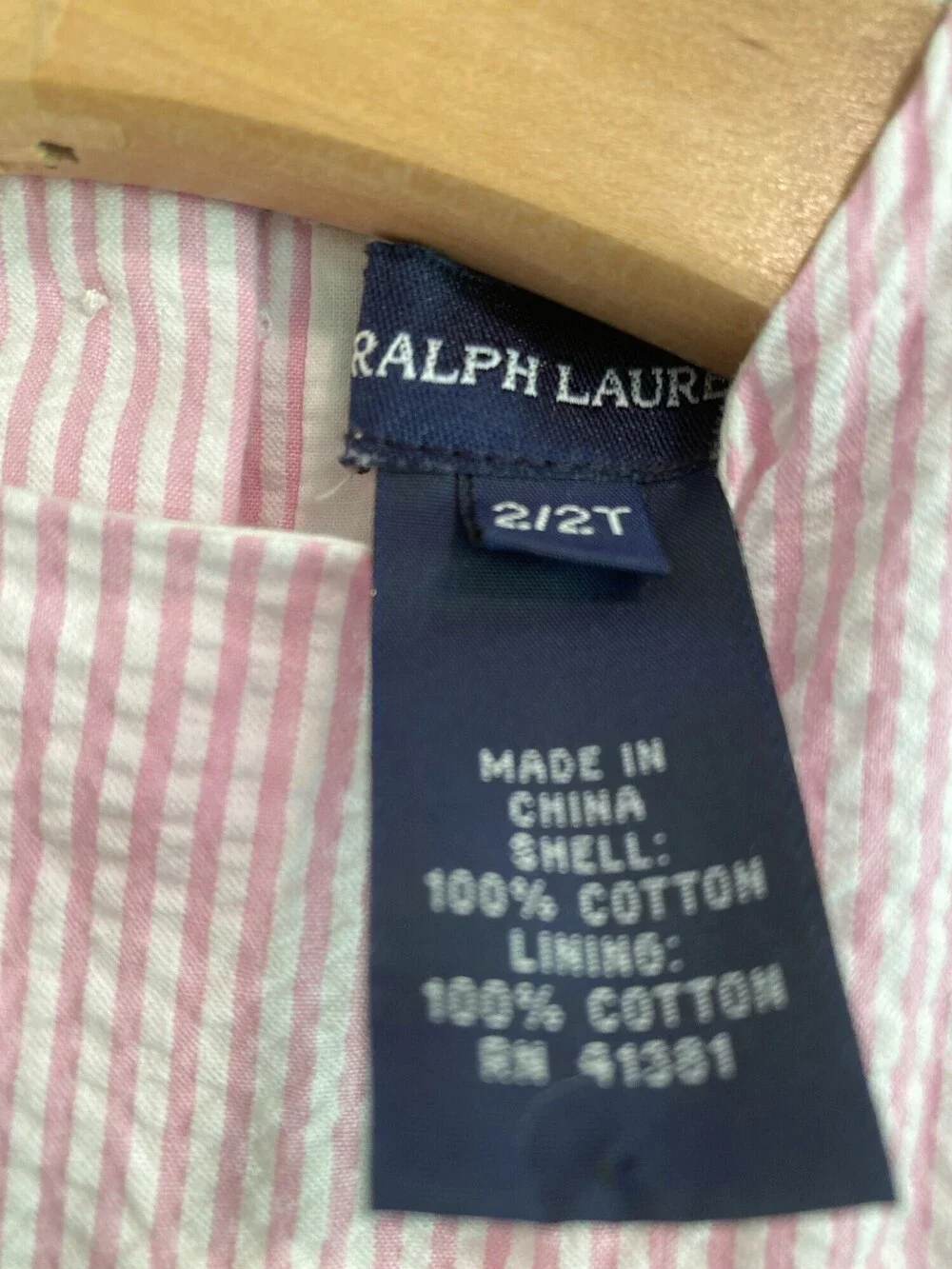 Ralph Lauren Girls Pink White Seersucker Bow Dress 2T